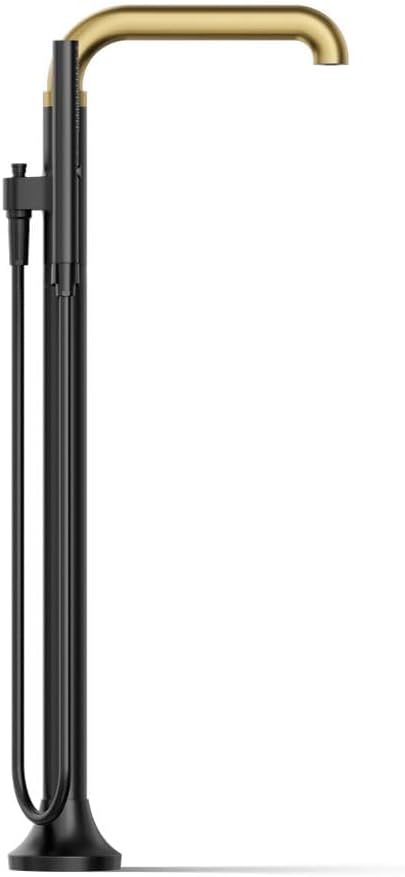 Kohler T27424-4-BMB Tone™ Floor-Mount Bath Filler Trim with handshower, Matte Black with Brushed Moderne Brass