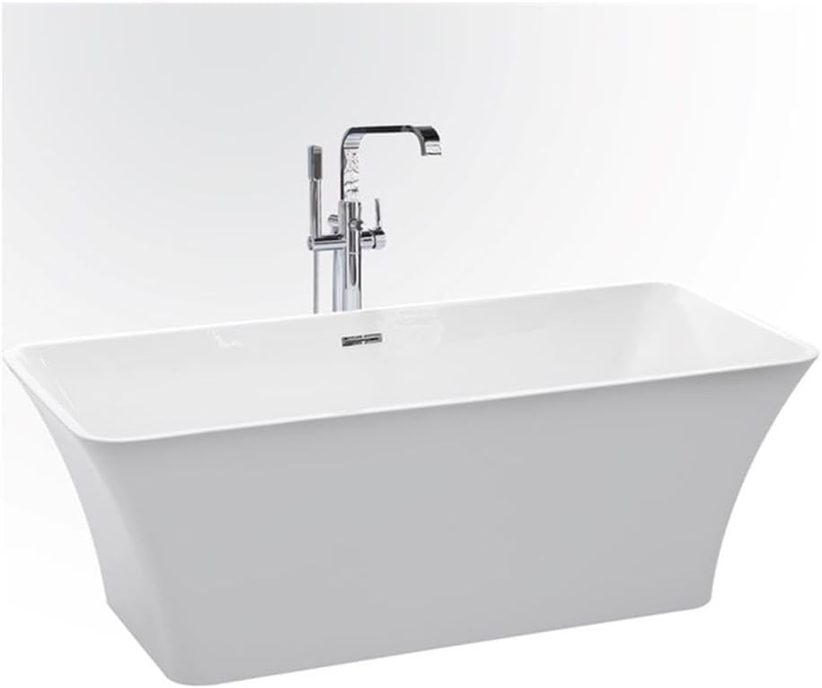 Bowery Hill Rectangular Freestanding Acrylic Insulated Bathtub, White High-Gloss Finish, Scratch-Resistant Modern Design, Deep Soaking Tub, Durable Bathroom Fixture for Relaxing Comfort