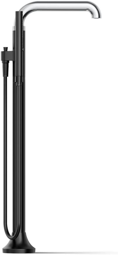 Kohler T27424-4-CBL Tone™ Floor-mount bath filler trim with handshower, Polished Chrome with Matte Black