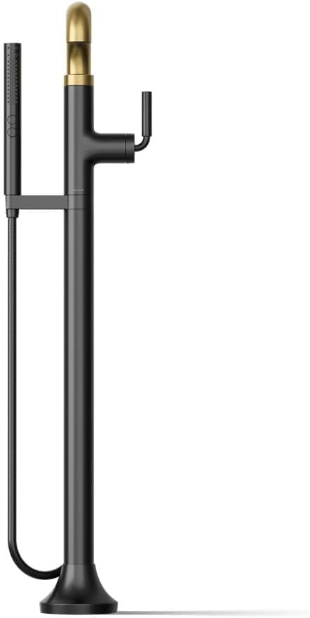 Kohler T27424-4-BMB Tone™ Floor-Mount Bath Filler Trim with handshower, Matte Black with Brushed Moderne Brass