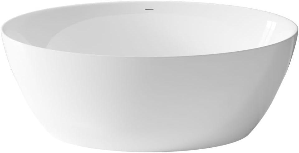 Dowell 59' x 30' Modern Acrylic Freestanding Bathtub | Elegant Oval Soaking Tub with Integrated Overflow for Bathroom, Glossy White-080 5930 21