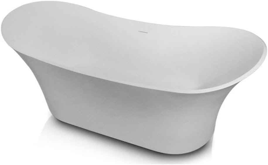 Bowery Hill Gloss Double Slipper Freestanding Bathtub, Solid Surface Resin, Scratch-Resistant, Non-Porous Oval Design, White Finish, Modern Style for Open-Concept Master Bathroom Layout