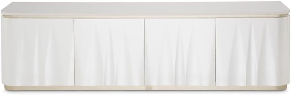 Pemberly Row Modern/Contemporary Media Cabinet, 78' Wide, Marble Top, Creamy Pearl Finish, Solid & Manufactured Wood Frame, Touch-Latch Doors, 4 Shelves, Living Room TV Stand or Storage