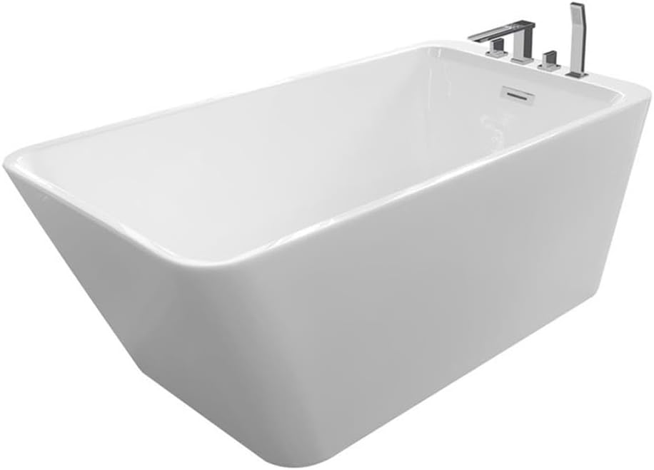 Bowery Hill Freestanding Acrylic Insulated Bathtub, 67x30 in, White Finish, Large Modern Design, Scratch-Resistant High-Gloss Surface, Multi-Layer Heat Retention, Contemporary Bathroom Tub