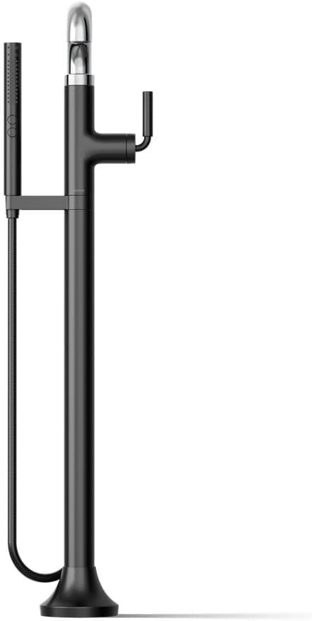 Kohler T27424-4-CBL Tone™ Floor-mount bath filler trim with handshower, Polished Chrome with Matte Black
