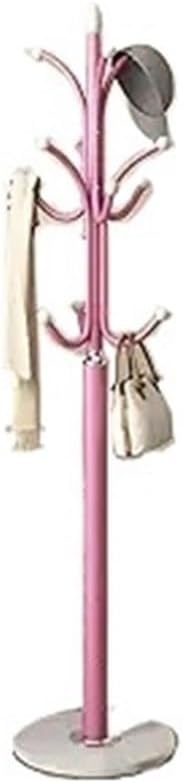 Adjustable Garment Rack Hall Tree with Stand Free Standing Iron Coat Rack Bedroom Hanger Storage For Entryway, Bedroom, Hallway, Office Standing Hanger(Pink)