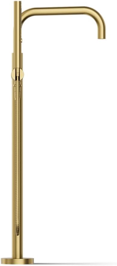 KOHLER T97328-4-2MB Purist Floor-Mount Bath Filler Trim with Handshower, Single Lever Handle Bathtub Faucet, 1.75 GPM Handshower, Vibrant Brushed Moderne Brass