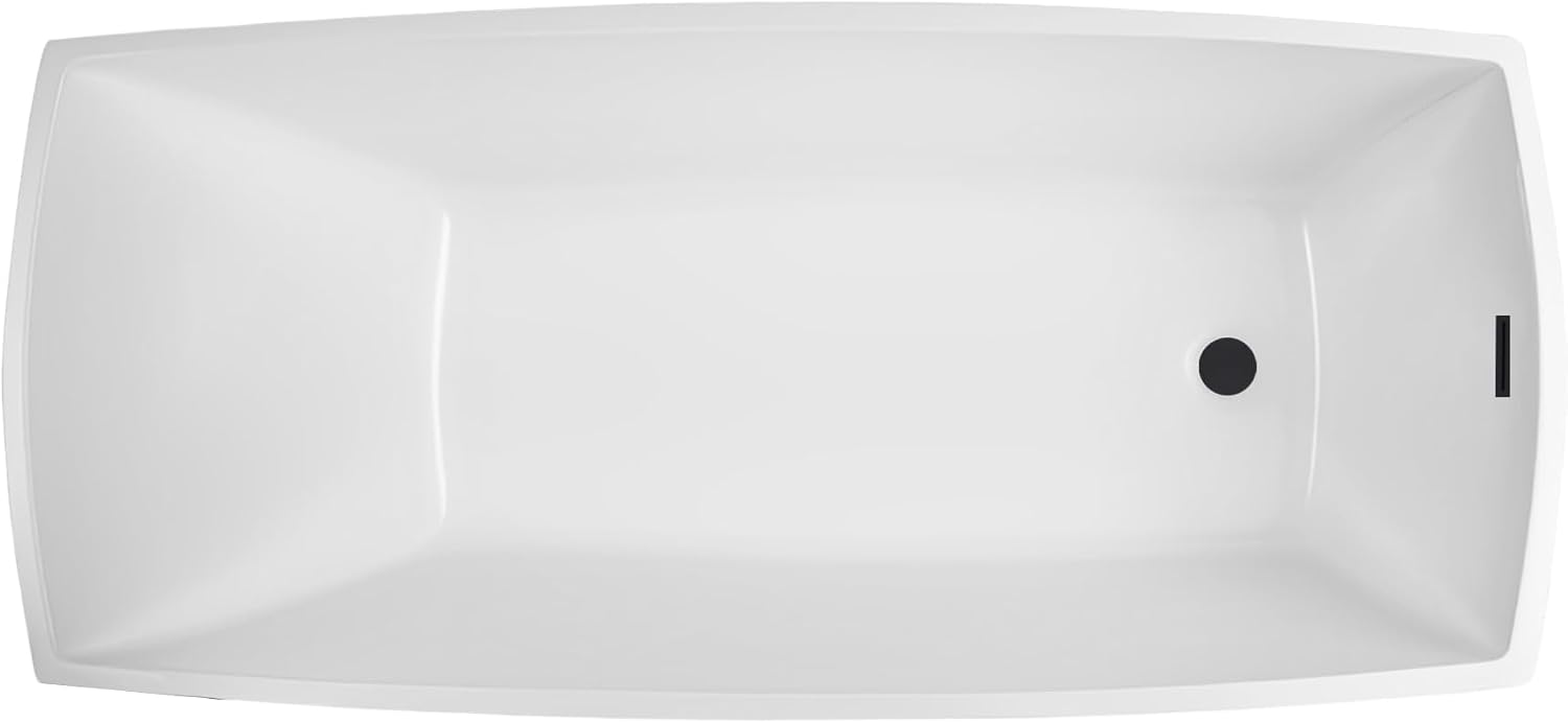 Vanity Art 67 X 31 Inch White Acrylic Freestanding Bathtub | Contemporary Design Soaking Tub with Pop-up Drain and Slotted Overflow Included, VA6841-MB