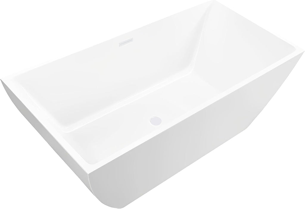 HomeBeyond 59 Inch Free Standing Bathtub | Acrylic Freestanding Soaking Tub deal for Spa-Like Baths, Modern Bathroom Stand Alone Tub Suitable for Couples, Singles, and Families, White