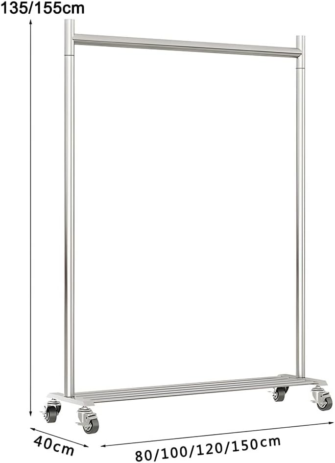 Stainless Steel Coat Rack,Industrial Pipe Clothing Rack with Wheels and Bottom Shelf, Freestanding Large Capacity Single Rail Garment Rack, for Bedrooms and Boutiques(80x40x135 cm)