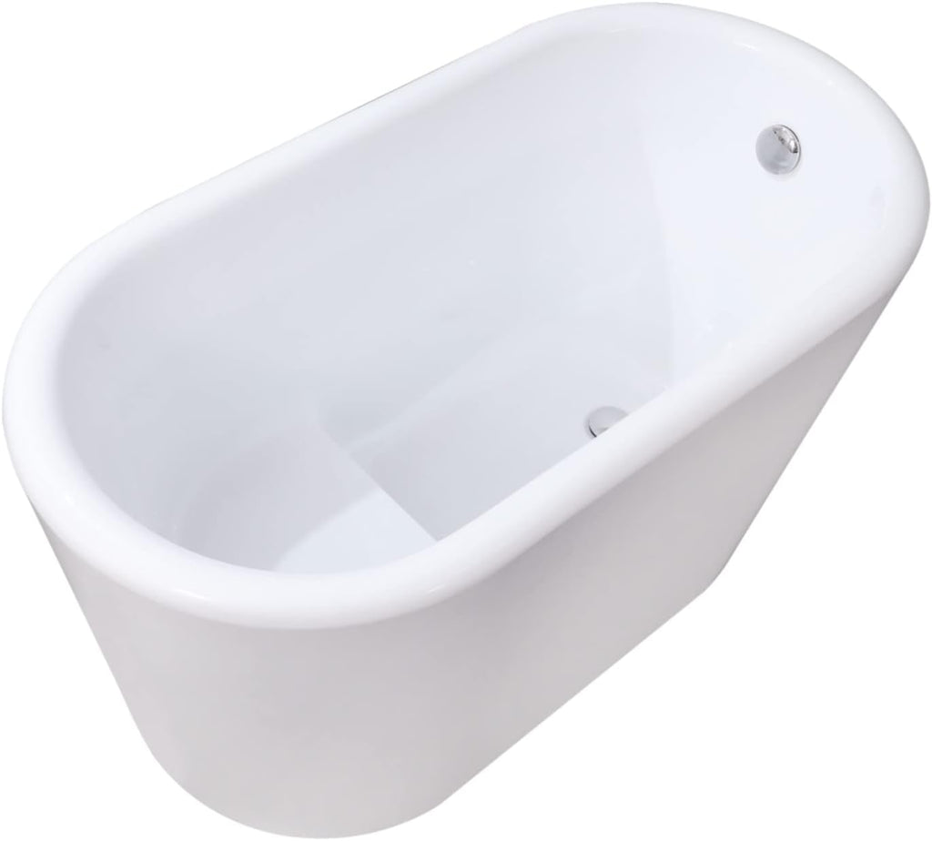 VTDE512628BA 51-Inch Acrylic Freestanding Tub with Drain and Integrated Seat, Glossy White