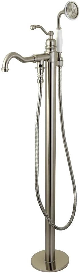 Kingston Brass KS7138ABL English Country Single Handle Freestanding Roman Tub Faucet with Hand Shower, Brushed Nickel
