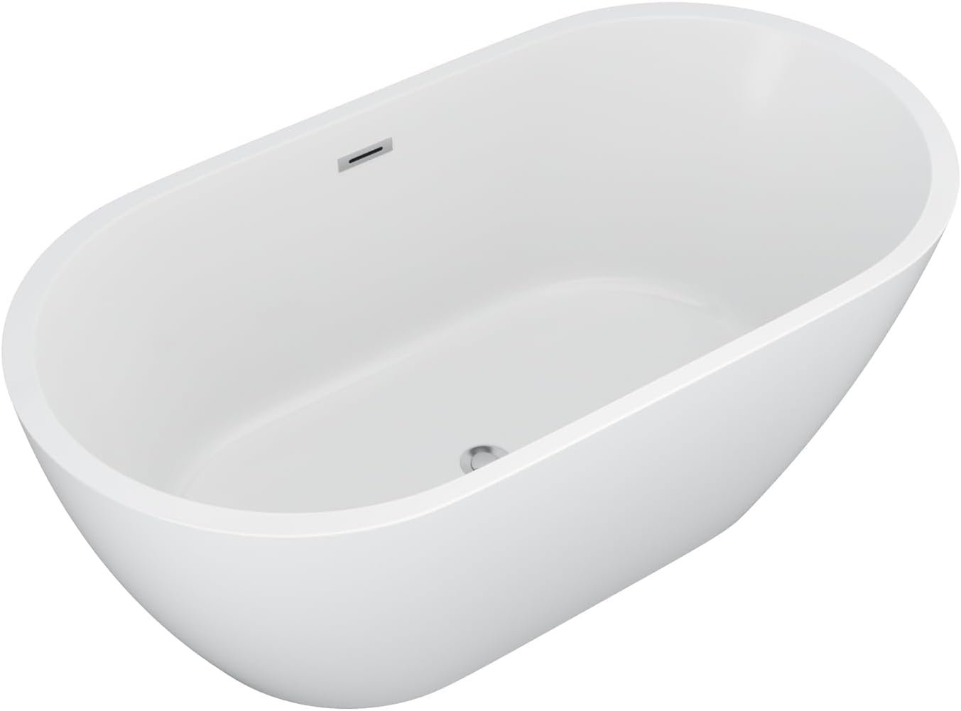 59 Inch Freestanding Acrylic Bathtub White Roll Top Soaking Tub with Smooth Curved Rim, Chrome Drain and Overflow, YSB9216
