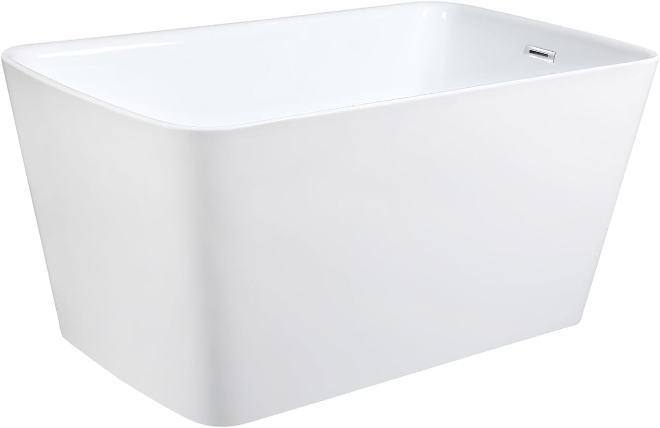 Kingston Brass VTSQ473026S Aqua Eden 47' Acrylic Freestanding Tub with Drain and Integrated Seat, Glossy White