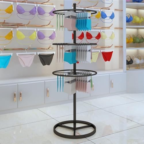 Freestanding Round Display Rack, 3-Tier Garment Stand for Retail, Commercial Use, Ideal for Bras, Shorts, Socks - Stylish Gold Merchandising Fixture