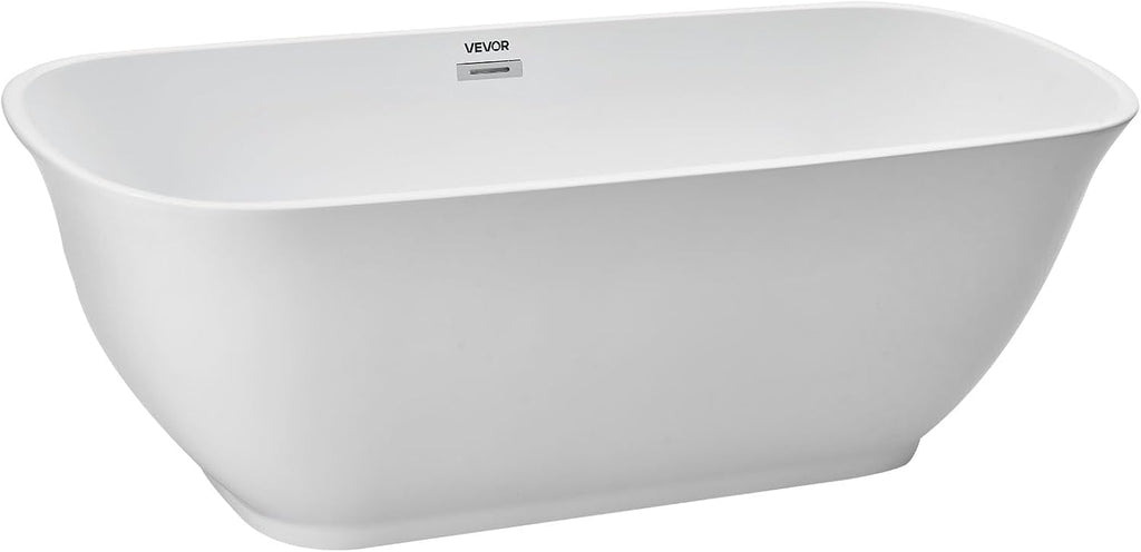 VEVOR Acrylic Freestanding Bathtub, 67 Inch Contemporary Soaking White Tub with Polished Chrome Overflow and Drain, Elegant Oval Shape Stand Alone Soaker Tub for Modern Bathroom or Remodel Projects