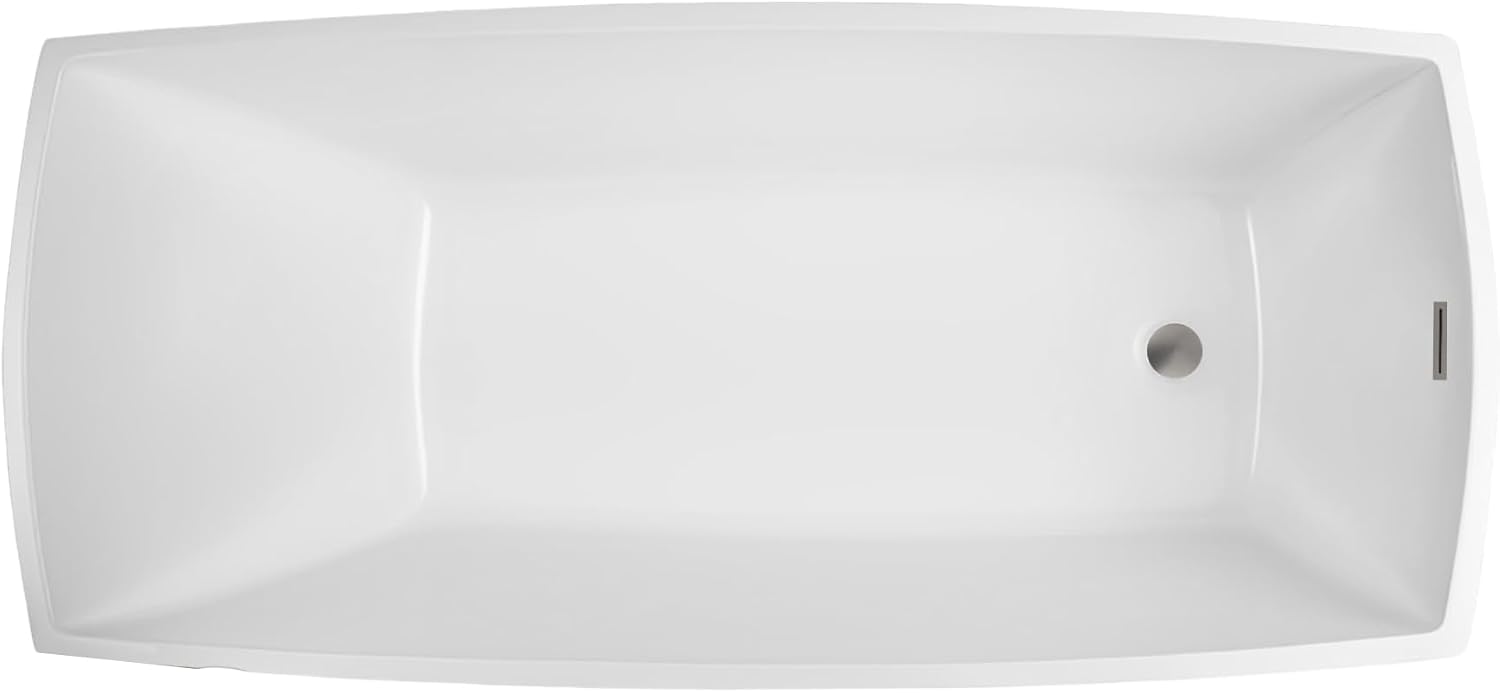 Vanity Art 67 X 31 Inch White Acrylic Freestanding Bathtub | Contemporary Design Soaking Tub with Pop-up Drain and Slotted Overflow Included, UPC Certified VA6841-BN