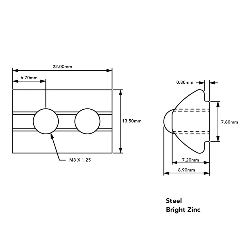 8020, 13034, 15 40 Series M8 x 1.25 Steel Self Aligning Roll in T-Nut with Ball Spring - T Slot Accessories for 80/20 Aluminum Extrusion - Hardware Nuts (1500 Pack)