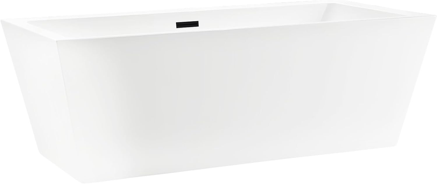 HomeBeyond 67 Inch Free Standing Bathtub | Acrylic Freestanding Soaking Tub, Square Bathroom Stand Alone Tub, Suitable Single Person Bathing, Matte Black