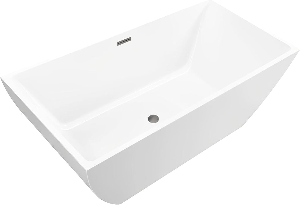 HomeBeyond 59 Inch Free Standing Bathtub | Acrylic Freestanding Soaking Tub deal for Spa-Like Baths, Modern Bathroom Stand Alone Tub Suitable for Couples, Singles, and Families, White