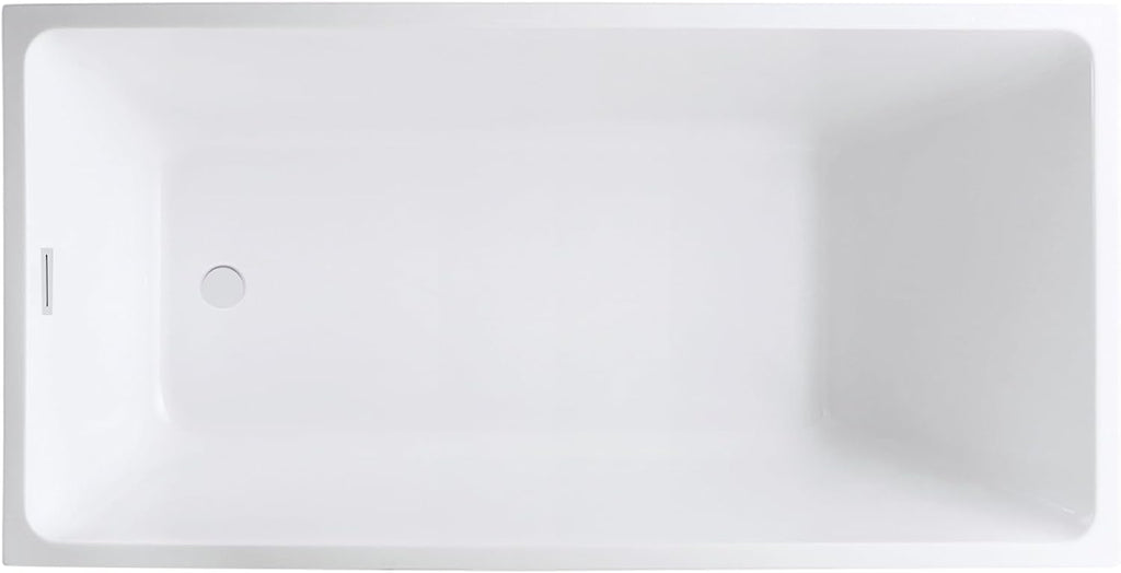 Vanity Art 55 x 29 Inch White Acrylic Freestanding Bathtub | Contemporary Design Soaking Tub with Pop-up Drain and Slotted Overflow Included, UPC Certified VA6816B-M-PW