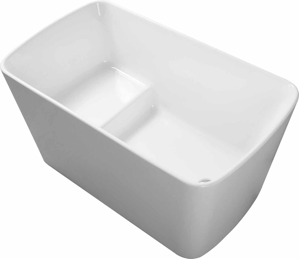 49' Rectangular Freestanding Soaking Bathtub with Chrome Overflow and Drain, Acrylic Stand Alone Tub with Seat, Japanese Soaking Tub for Bathroom, R-Corner Design, Ergonomic (White+Seat, 49')