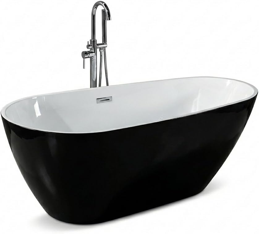 GarveeTech 59 Inch Freestanding Bathtub, Acrylic Deep Soaking Tub, Non-Slip Acrylic Tub with Chrome Overflow and Drain, cUPC Certified, Ergonomic Modern Bath for Bathrooms, Easy-Install