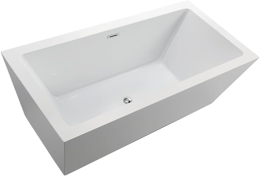 HomeBeyond 59 Inch Freestanding Bathtub | Acrylic Free Standing Tub, Square Flatbottom Freestanding Bathtub Stand Alone Tub, 49 (gallons) capacity