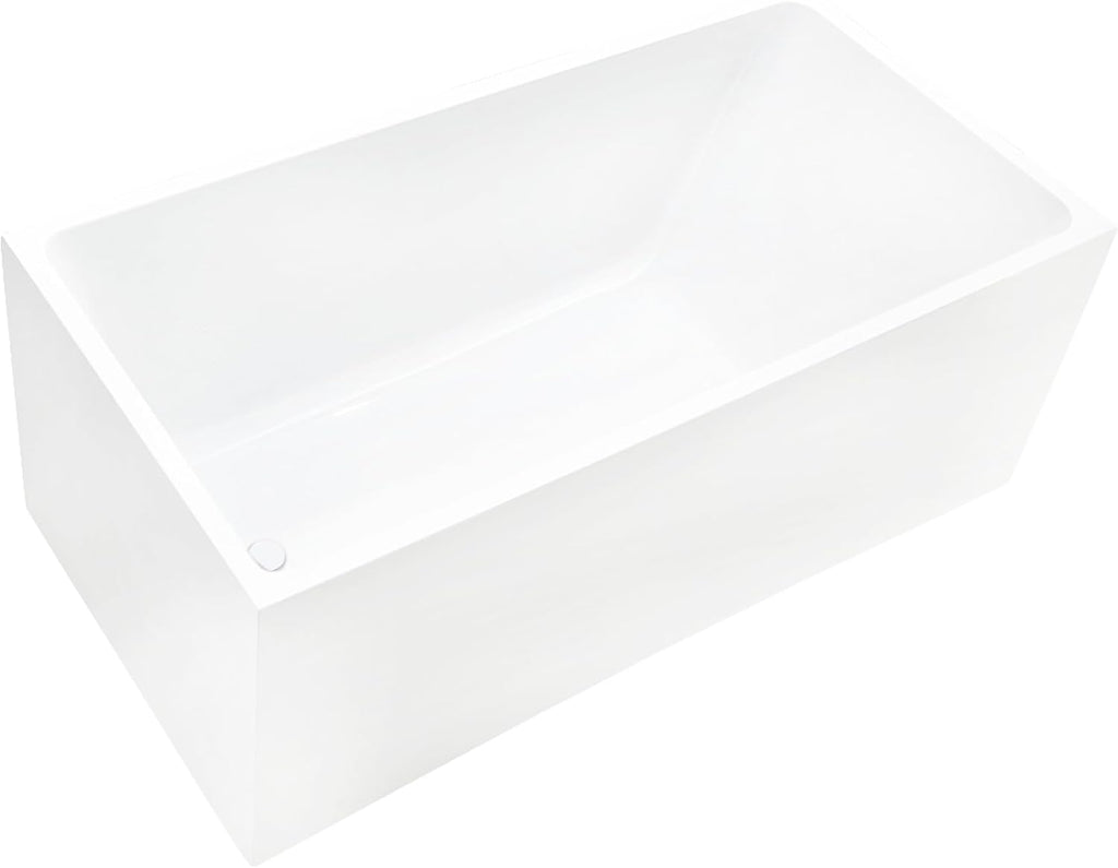 Vanity Art 55 x 29 Inch White Acrylic Freestanding Bathtub | Contemporary Design Soaking Tub with Pop-up Drain and Slotted Overflow Included, UPC Certified VA6816B-M-PW