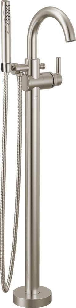 Delta Faucet Trinsic Floor Mount Tub Filler - Freestanding Roman Tub Spout with Handheld Shower - Flexible Shower Hose - Double Check Valves - Stainless, T4759-SSFL (Rough Sold Separately)