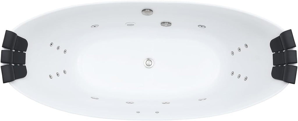 Empava Upgrade Acrylic Whirlpool Bathtub, 67-Inch Freestanding Boat Shaped Jetted Bathtub with Healing Chromotherapy, 18 Hydromassage Jet, Double-Ended Massage Bathtub with Two Black Pillows