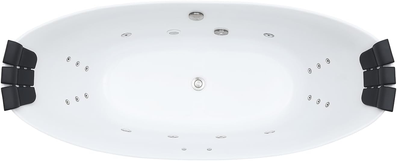 Empava Upgrade Acrylic Whirlpool Bathtub, 67-Inch Freestanding Boat Shaped Jetted Bathtub with Healing Chromotherapy, 18 Hydromassage Jet, Double-Ended Massage Bathtub with Two Black Pillows