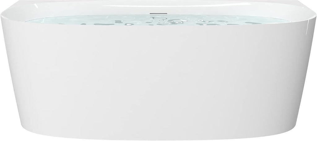 HEATGENE 63 Inches Acrylic Freestanding Bathtub Modern Bathtub Contemporary Soaking Tub Easy to Install UPC Certified Drain & Overflow Assembly Included