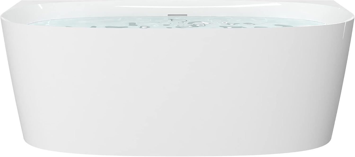 HEATGENE 63 Inches Acrylic Freestanding Bathtub Modern Bathtub Contemporary Soaking Tub Easy to Install UPC Certified Drain & Overflow Assembly Included