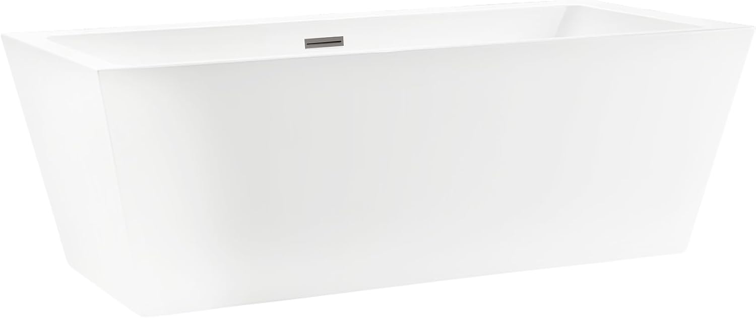 HomeBeyond 67 Inch Free Standing Bathtub | Acrylic Freestanding Soaking Tub, Square Bathroom Stand Alone Tub, Suitable Single Person Bathing, Brushed Nickel