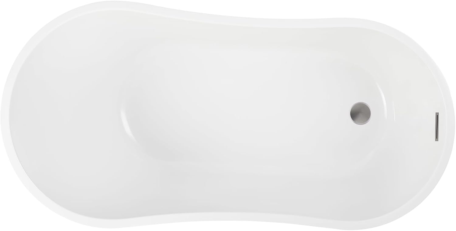 Vanity Art 55 x 28 Inch White Acrylic Freestanding Bathtub | Contemporary Design Soaking Tub with Pop-up Drain and Overflow Included, UPC Certified, VA6531-BN