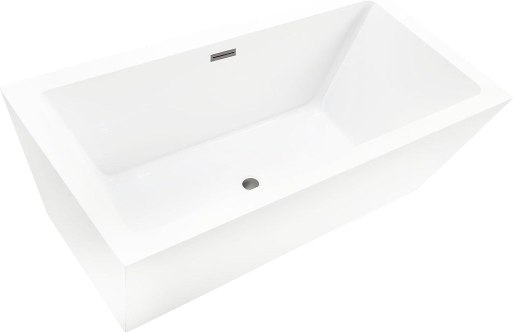 HomeBeyond 67 Inch Free Standing Bathtub | Acrylic Freestanding Soaking Tub, Square Bathroom Stand Alone Tub, Suitable Single Person Bathing, Brushed Nickel