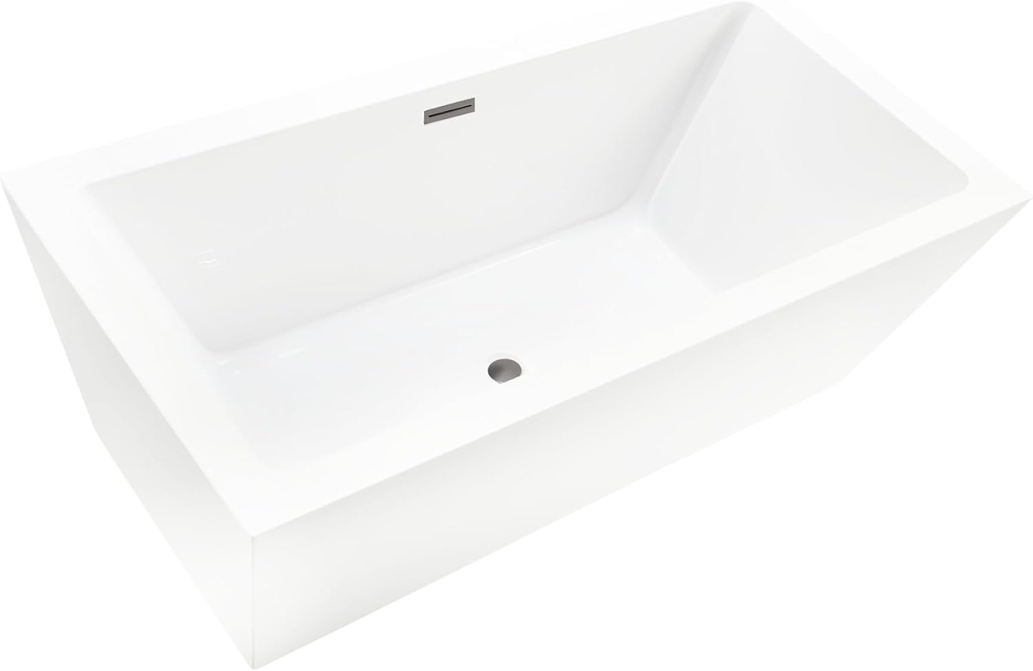 HomeBeyond 67 Inch Free Standing Bathtub | Acrylic Freestanding Soaking Tub, Square Bathroom Stand Alone Tub, Suitable Single Person Bathing, Brushed Nickel