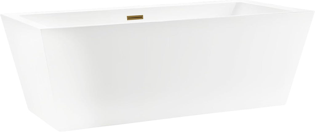 HomeBeyond 67 Inch Free Standing Bathtub | Acrylic Freestanding Soaking Tub, Square Bathroom Stand Alone Tub, Suitable Single Person Bathing, Titanium Gold