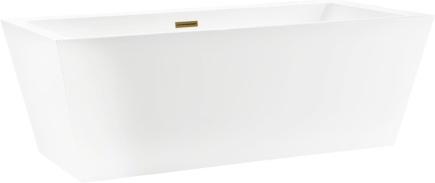 HomeBeyond 67 Inch Free Standing Bathtub | Acrylic Freestanding Soaking Tub, Square Bathroom Stand Alone Tub, Suitable Single Person Bathing, Titanium Gold