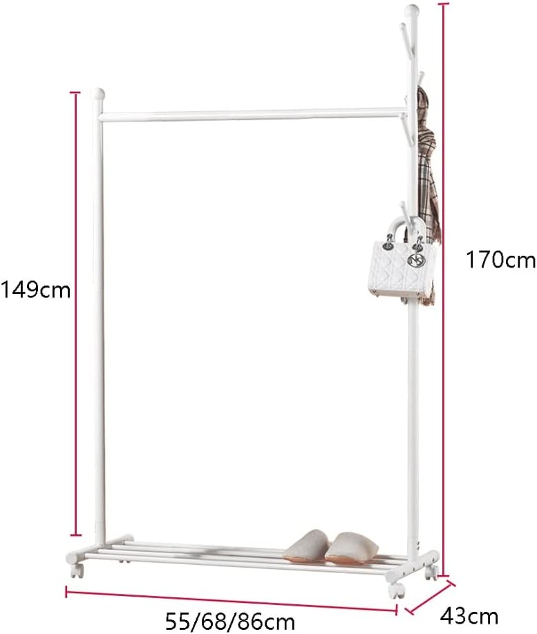 Single Rod Clothes Rack Small Rolling Clothing Garment Rack with Shelves for Hanging Clothes Heavy Duty Metal Wardrobe Rack Bedroom Storage Organizer Shelf (Green-55X43X170cm