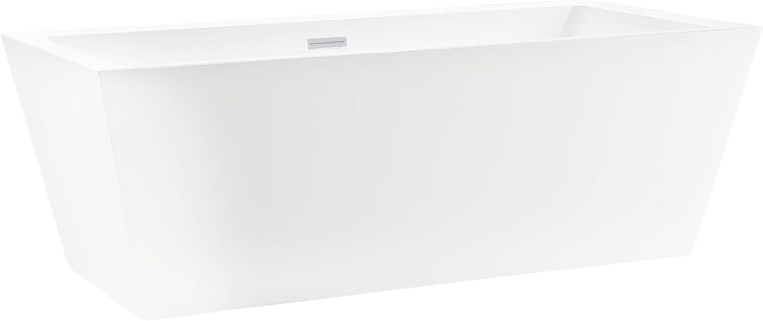 HomeBeyond 67 Inch Free Standing Bathtub | Acrylic Freestanding Soaking Tub, Square Bathroom Stand Alone Tub, Suitable Single Person Bathing, Pure White