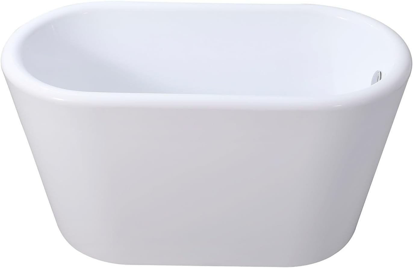 VTDE512628BA 51-Inch Acrylic Freestanding Tub with Drain and Integrated Seat, Glossy White