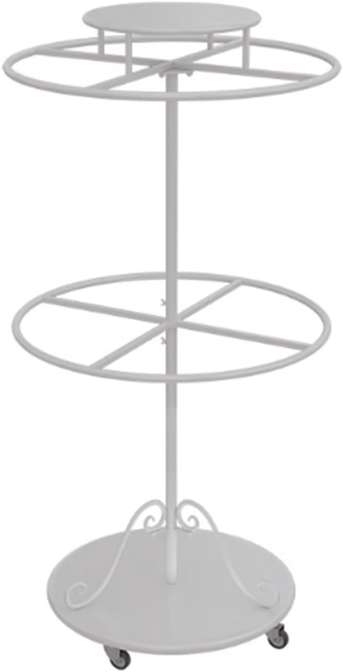 Rolling Metal Garment Rack, Round, Floor Standing Clothing Stand, Clothes Retail Display Shelf, for Bedroom Boutique Commercial Shop Laundry Room, 23.6 * 59in(White)