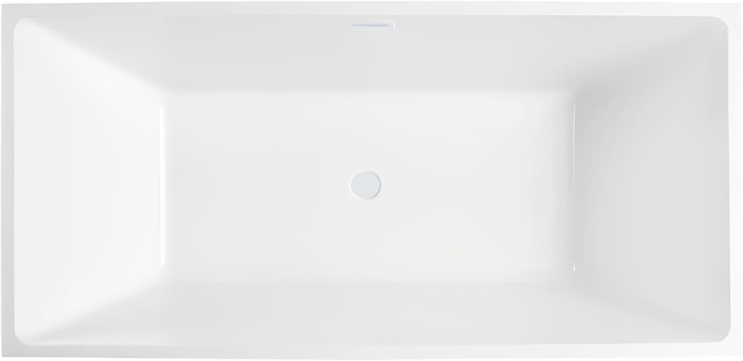 HomeBeyond 59 Inch Free Standing Bathtub | Acrylic Freestanding Soaking Tub deal for Spa-Like Baths, Modern Bathroom Stand Alone Tub Suitable for Couples, Singles, and Families, White