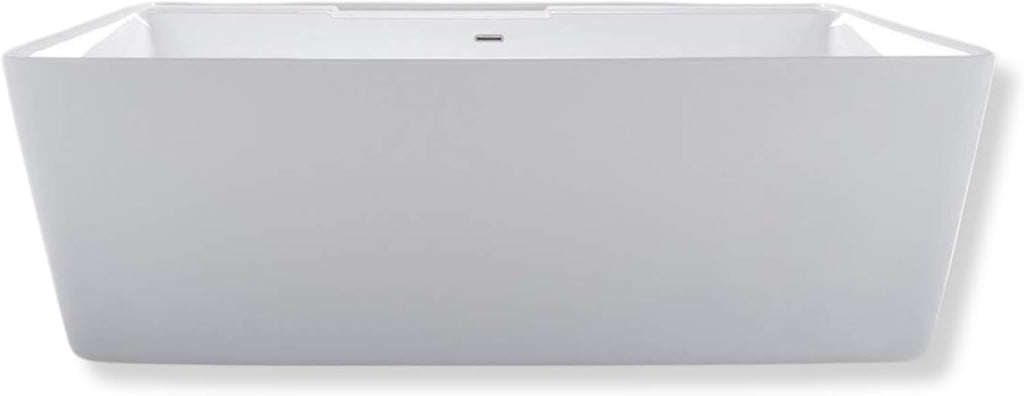Carver Tubs - Kaskade 71' - Modern White Freestanding Soaking Bathtub - Modern Rectangle Acrylic Tub With Chrome Drain and Center Slotted Overflow Included - Deep Relaxing Soak - 71″L x32'W x 23'H