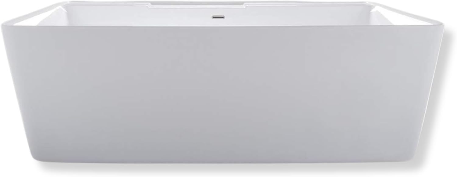 Carver Tubs - Kaskade 71' - Modern White Freestanding Soaking Bathtub - Modern Rectangle Acrylic Tub With Chrome Drain and Center Slotted Overflow Included - Deep Relaxing Soak - 71″L x32'W x 23'H
