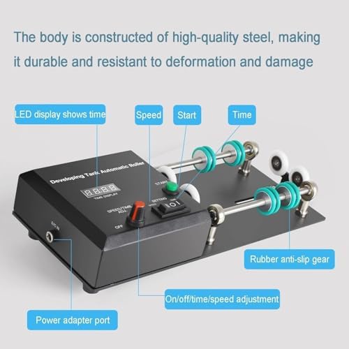 Automatic Film Processor - Darkroom Developing Machine with Adjustable Speed 20-280RPM, 1-30 Minute Timer, Extension Rod & 4 Preset Programs
