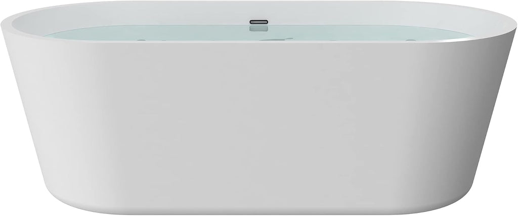 HEATGENE 66 Inches Acrylic Freestanding Bathtub Contemporary Soaking Tub Oval Modern Bathtub Easy to Install UPC Certified Drain & Overflow Assembly Included