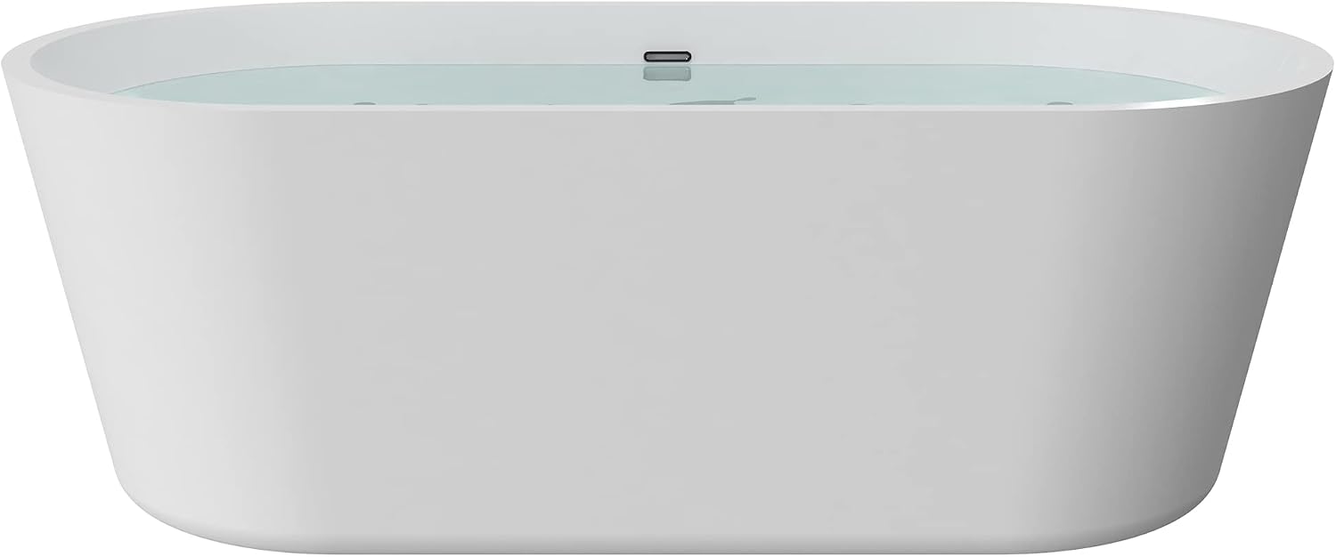 HEATGENE 66 Inches Acrylic Freestanding Bathtub Contemporary Soaking Tub Oval Modern Bathtub Easy to Install UPC Certified Drain & Overflow Assembly Included